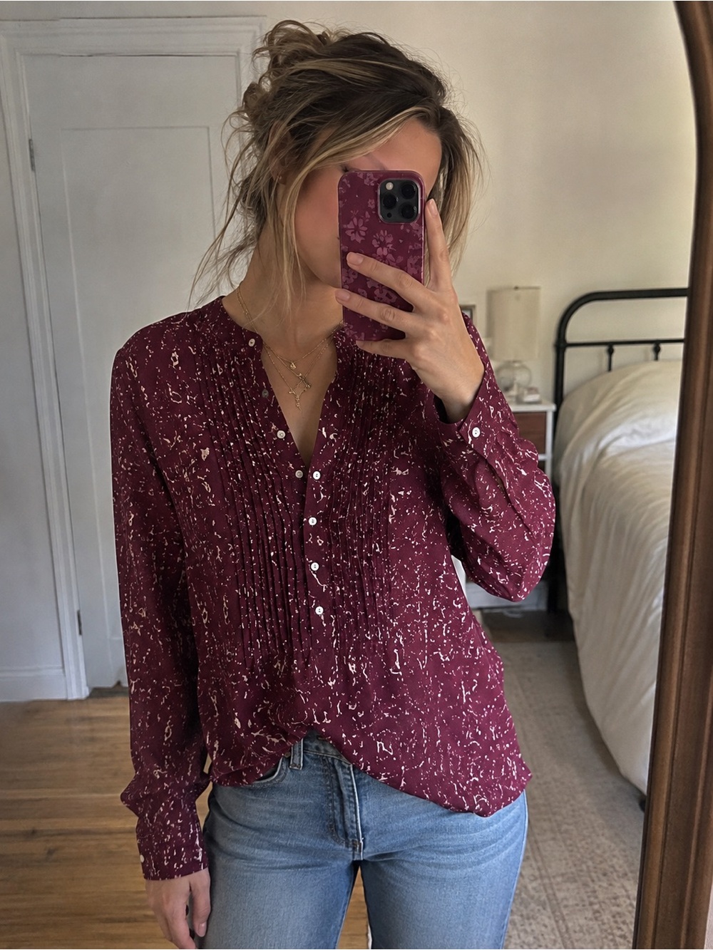 Converse One Star 2000s Sheer Plum Pintuck Blouse Boho Indie Size M